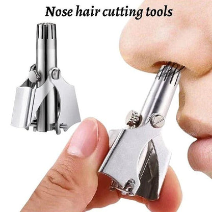 Manual Nose and Ear Hair Trimmer with Hand-Operated Rotation and Water-Rinse Cleaning