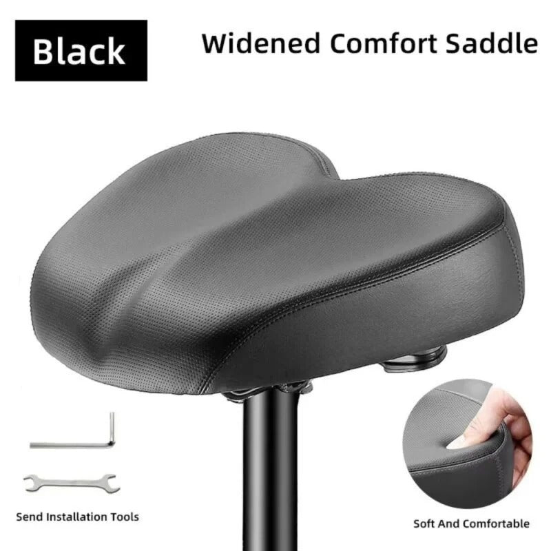 Wide Bike Saddle with Shock Absorption System and Waterproof Cover, 10.2in