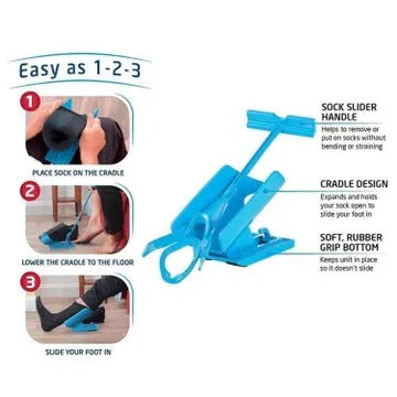 Compression Sock Application Tool with 26-Inch Extended Handle and Foldable Design