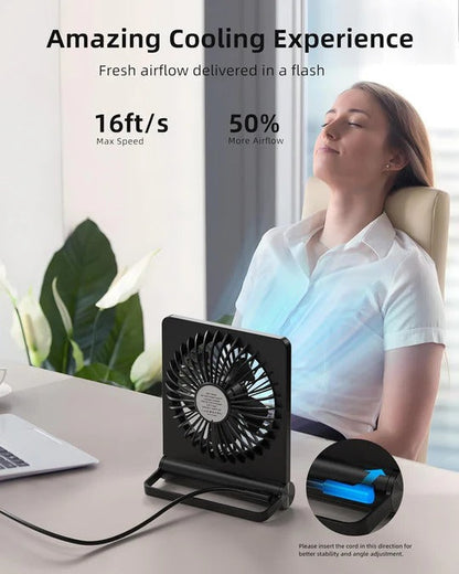 Compact Desk Fan with 220 Degree Tilt and Three Speed Settings, USB Powered