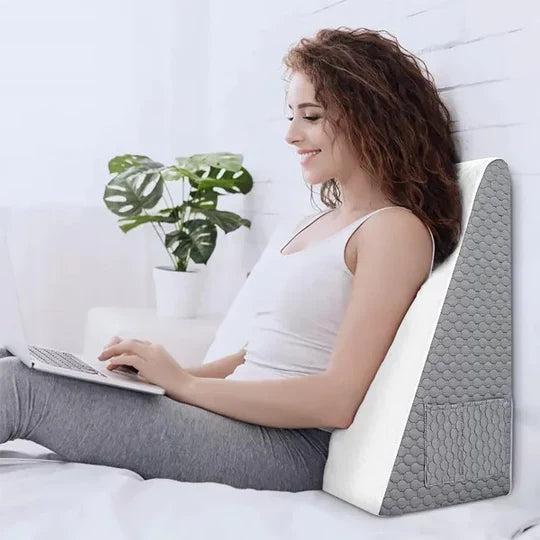 Memory Foam Wedge Pillow with Triangular Shape and Removable Cover for Upper Body Elevation