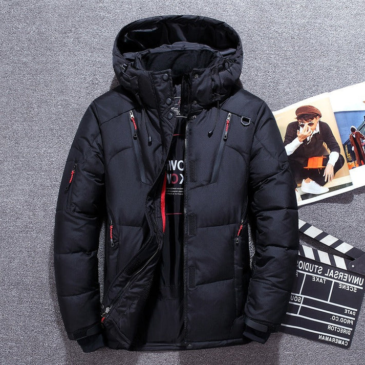 Synthetic Insulated Jacket with Adjustable Hood and Multiple Zippered Pockets, Water-Repellent