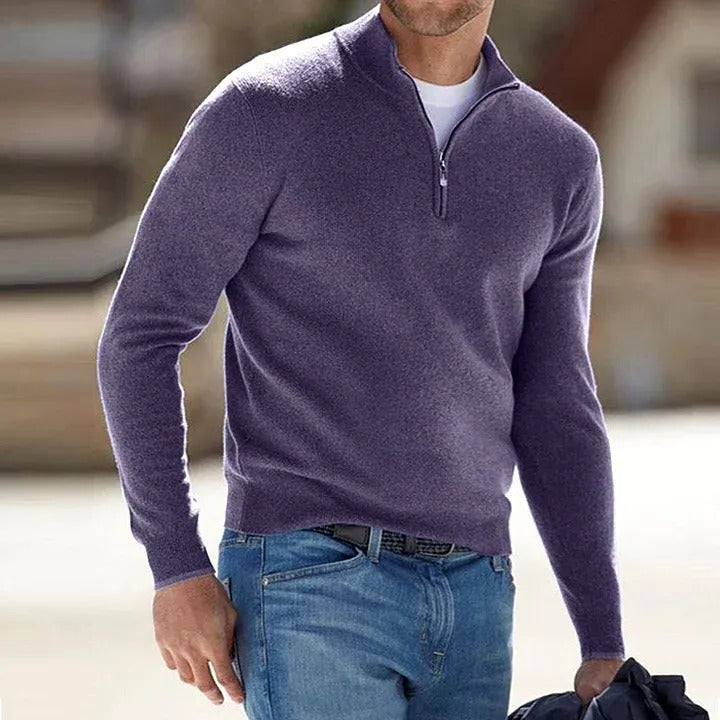 Men's Knit Sweater with Zip Front and Long Sleeves, Regular Fit