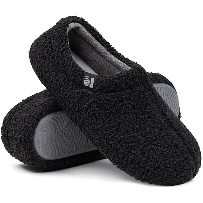 Closed Back Fleece Slippers with Memory Foam Cushioning and Rubber Grip Sole