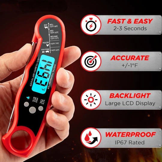 Digital Meat Thermometer with 2-Second Response and Backlit Display for Grilling