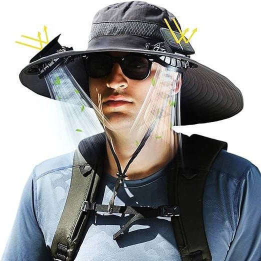 Adjustable Sun Hat with Dual Cooling Fans and Solar Battery Power