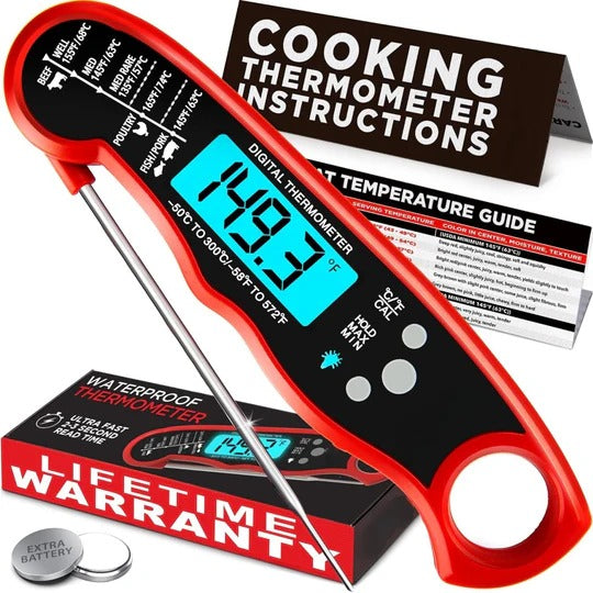 Digital Meat Thermometer with 2-Second Response and Backlit Display for Grilling