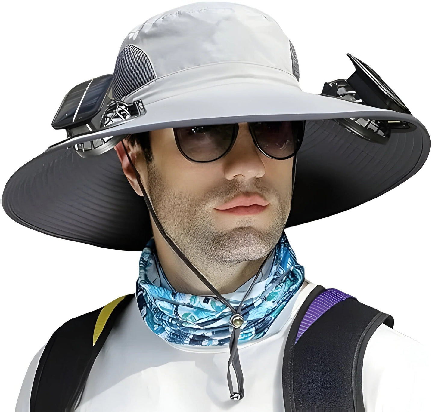 Adjustable Sun Hat with Dual Cooling Fans and Solar Battery Power