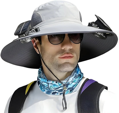 Adjustable Sun Hat with Dual Cooling Fans and Solar Battery Power