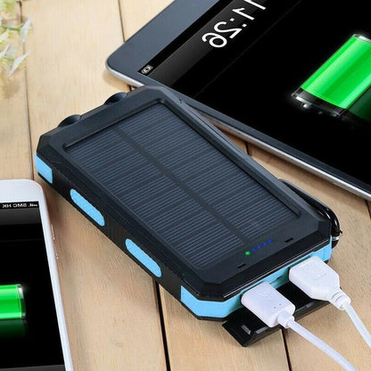 Solar Power Bank 500000mAh with Dual USB Ports and LED Flashlight, IP44 Splash Protection