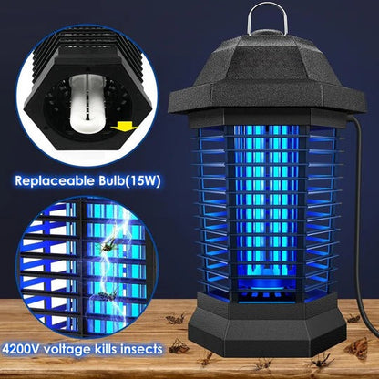 UV Bug Zapper Light with High Voltage Grid and Collection Compartment
