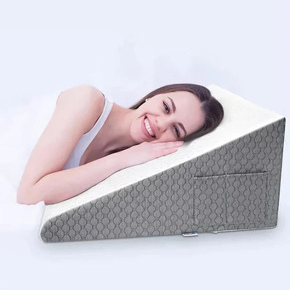 Memory Foam Wedge Pillow with Triangular Shape and Removable Cover for Upper Body Elevation