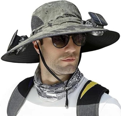 Adjustable Sun Hat with Dual Cooling Fans and Solar Battery Power