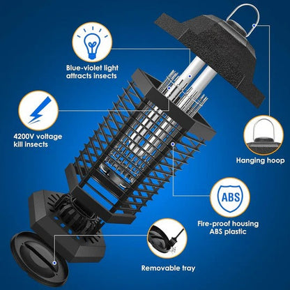 UV Bug Zapper Light with High Voltage Grid and Collection Compartment