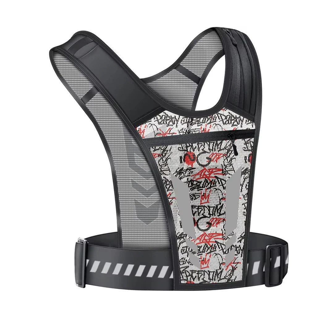 Running Phone Holder Vest with Reflective Print and Multi-Pocket Storage