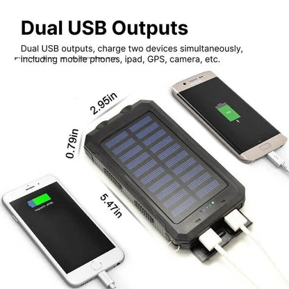 Solar Power Bank 500000mAh with Dual USB Ports and LED Flashlight, IP44 Splash Protection