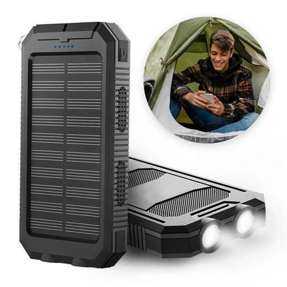 Solar Power Bank 500000mAh with Dual USB Ports and LED Flashlight, IP44 Splash Protection