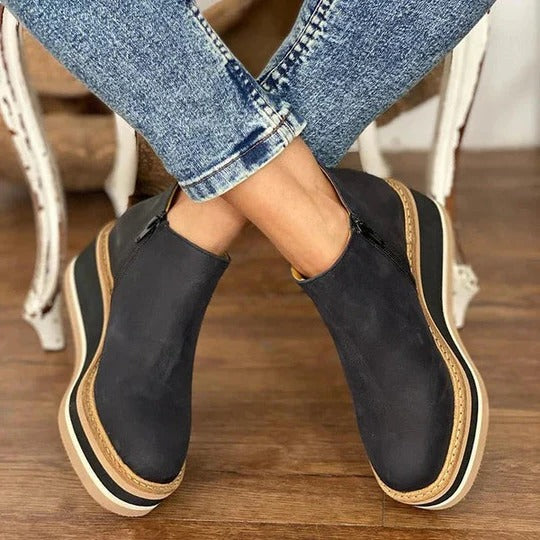 Side Zipper Ankle Boots with Textured Grip Sole and Structured Fit