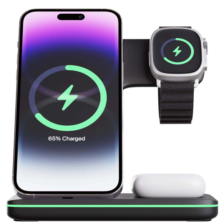 Wireless Charging Dock with Magnetic Alignment for Three Devices