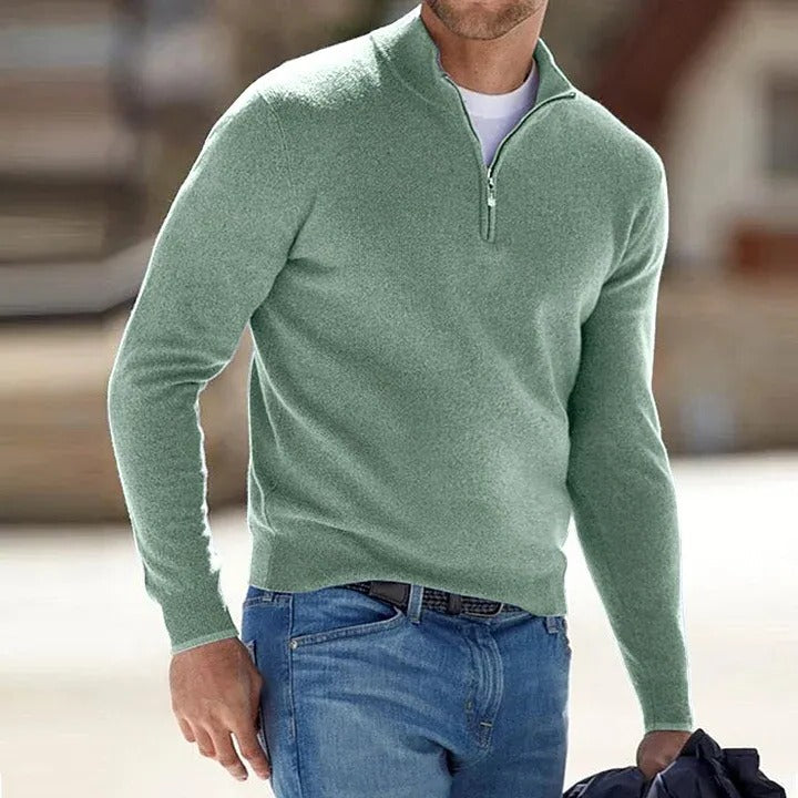 Men's Knit Sweater with Zip Front and Long Sleeves, Regular Fit