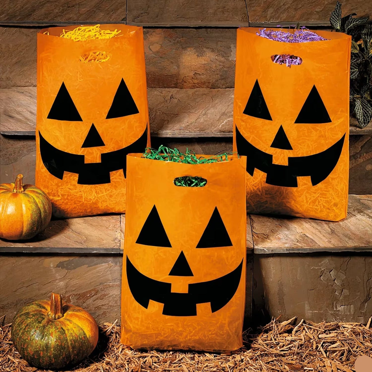 Trick or Treat Bags 12x17 Inches with Jack O Lantern Design, Pack of 50