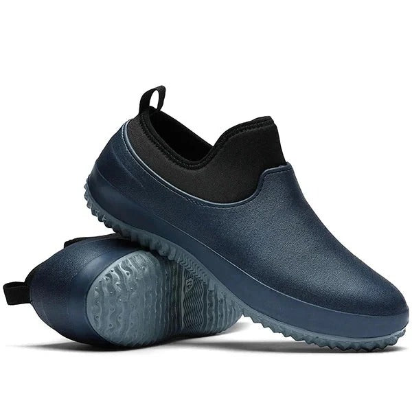 Slip-On Work Shoes with Water-Blocking Exterior and Non-Slip Tread