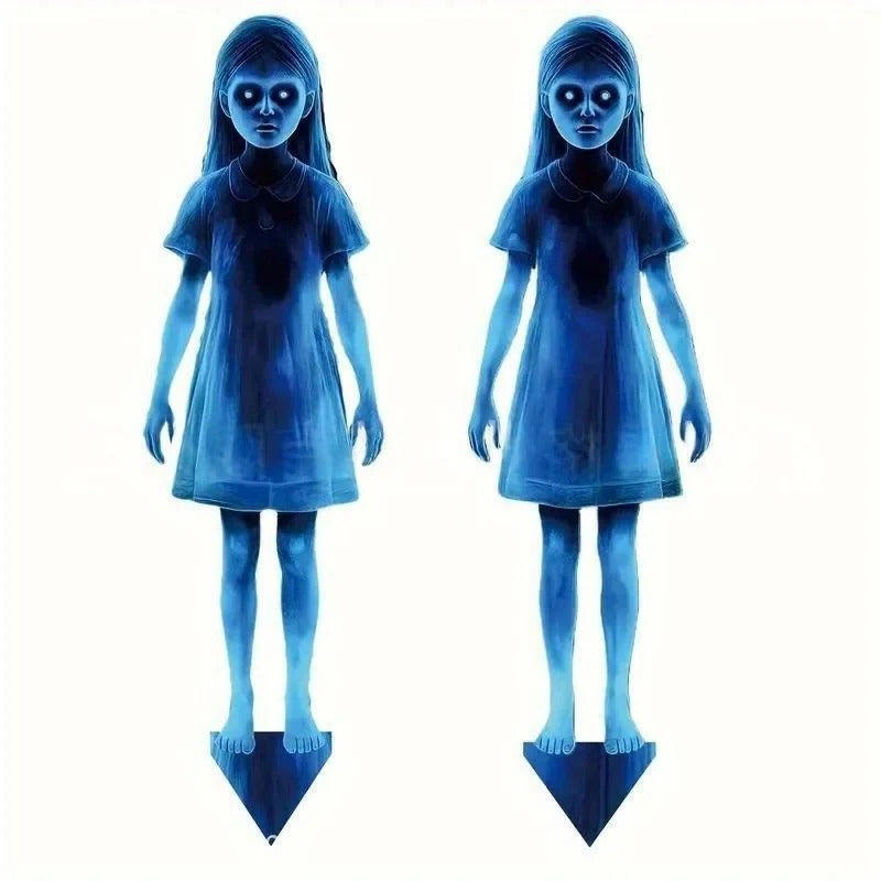 Glowing Twin Ghost Yard Decoration with Ground Stake, 15.7 Inch Height