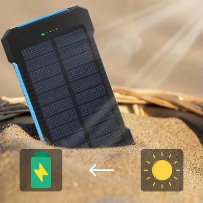Solar Power Bank 500000mAh with Dual USB Ports and LED Flashlight, IP44 Splash Protection