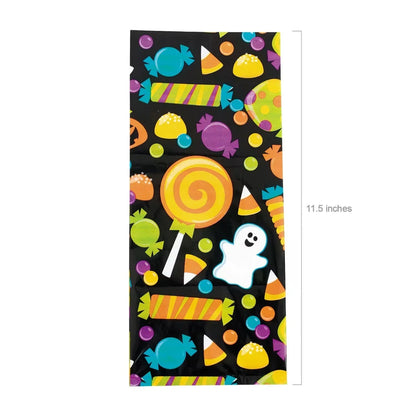 Ghost and Candy Print Cellophane Treat Bags with Closeable Top, 12-Pack for Party Favors