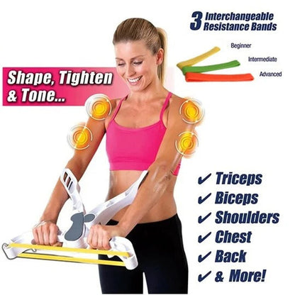 Resistance Trainer with Three Interchangeable Bands and Dual Handles for Arms and Shoulders