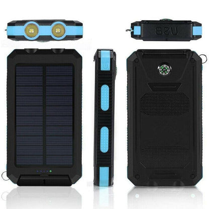 Solar Power Bank 500000mAh with Dual USB Ports and LED Flashlight, IP44 Splash Protection