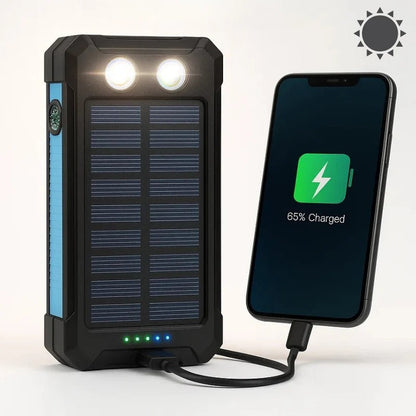 Solar Power Bank 500000mAh with Dual USB Ports and LED Flashlight, IP44 Splash Protection