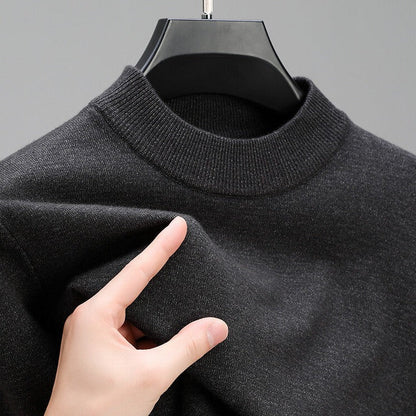 Wool Crew Neck Sweater with Ribbed Hem and Cuffs