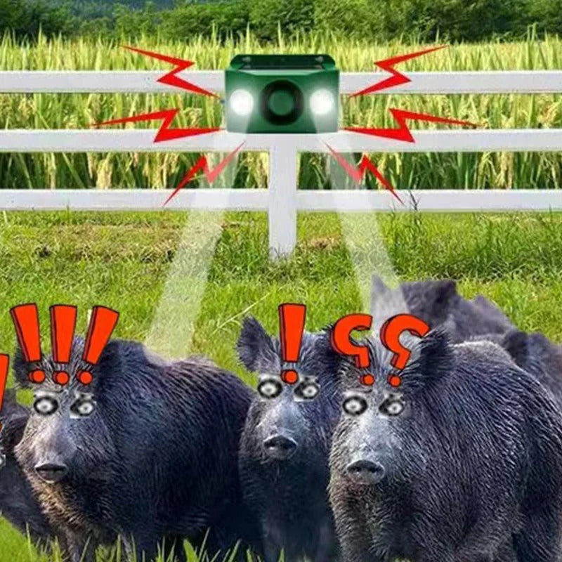 Solar Animal Deterrent with Dual Spotlight and Alarm Sound for Gardens