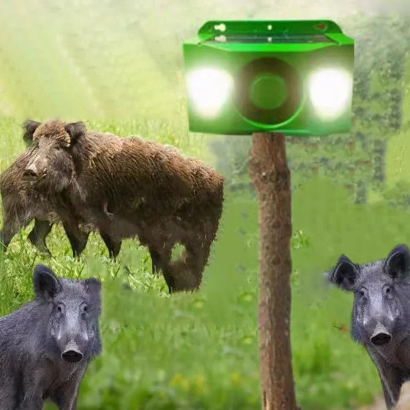 Solar Animal Deterrent with Dual Spotlight and Alarm Sound for Gardens
