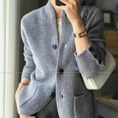 Knit Sweater Jacket with Front Closure and Side Pockets for Winter