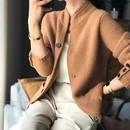 Knit Sweater Jacket with Front Closure and Side Pockets for Winter