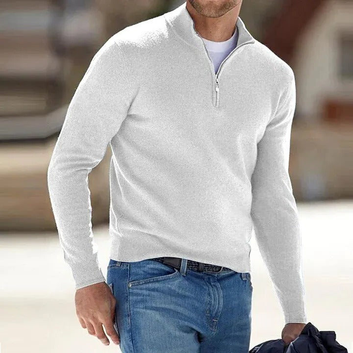 Men's Knit Sweater with Zip Front and Long Sleeves, Regular Fit