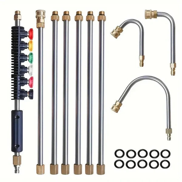 Telescoping Pressure Washer Wand with Shoulder Harness and Multiple Nozzle Tips, 10ft Reach