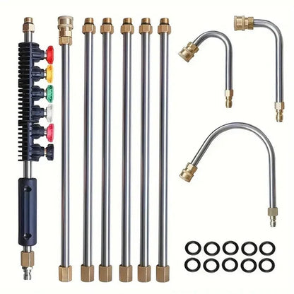 Telescoping Pressure Washer Wand with Shoulder Harness and Multiple Nozzle Tips, 10ft Reach