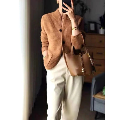 Knit Sweater Jacket with Front Closure and Side Pockets for Winter