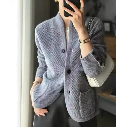 Knit Sweater Jacket with Front Closure and Side Pockets for Winter