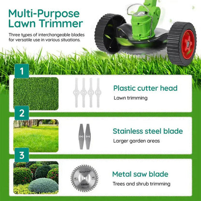 Cordless Grass Trimmer with Adjustable Handle and Tilting Head, 40-Minute Runtime