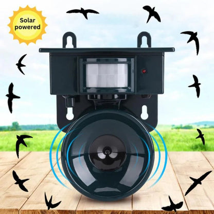 Motion Sensor Bird Repeller with Solar Panel and Adjustable Sound, Weather Resistant