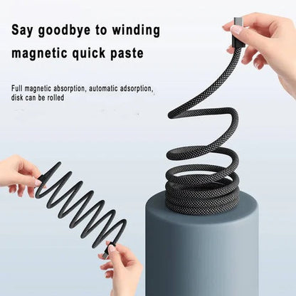 Self-Coiling Charging Cable with Interchangeable Tips and Braided Construction, 3.3ft