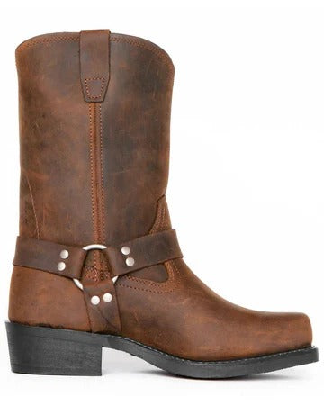 Men's 11 Inch Slip On Harness Boots with Silver Rivets and Non Slip Sole