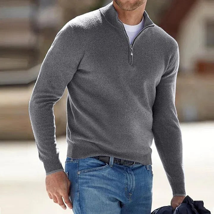 Men's Knit Sweater with Zip Front and Long Sleeves, Regular Fit