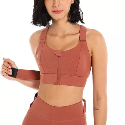Women's High Support Sports Bra with Front Zipper and Adjustable Straps