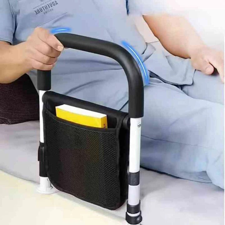 Steel Bedside Support Handle with Padded Hand Grip and Strap Mount for Home Bedrooms
