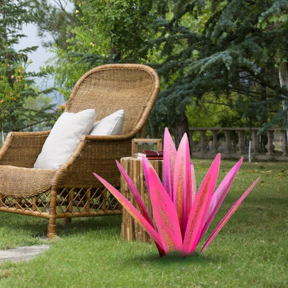 Metal Agave Plant Sculpture with Rust Finish and Metallic Highlights for Outdoor Decor